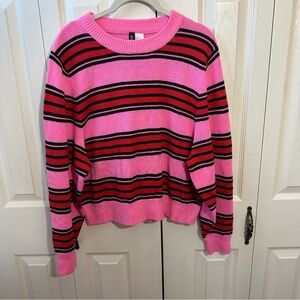 Divided Cropped Knit Striped Crewneck Pullover Sweater Women’s size L